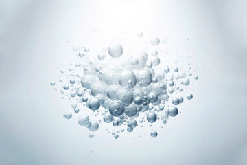 A group of bubbles floating on top of water on white background copy space