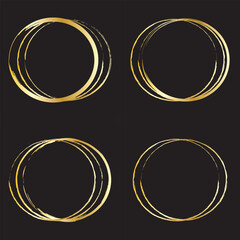Set of hand drawn gold circle, sketch lines. Vector circular doodle, doodle golden circles Isolated on white background