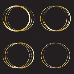 Set of hand drawn gold circle, sketch lines. Vector circular doodle, doodle golden circles Isolated on white background