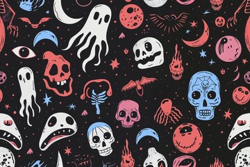 AI generated illustration of spooky design resembling skulls and ghosts