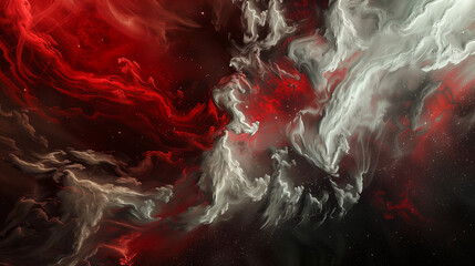 Abstract Red and White Nebula with Organic Movement in Space. Cosmic Flow.