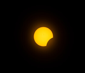 Partial Solar Eclipse, Between First and Second Contacts, Sun Seen with Solar Filter, April 8, 2024, Dublin, Ohio