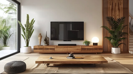 minimalist chic and modern wood tv rack in living room