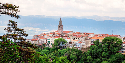 Fototapeta na wymiar Panoramic view to the village Vrbnik on the island Krk in Croatia