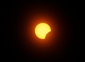 Partial Solar Eclipse, Between First and Second Contacts, Sun Seen with Solar Filter, April 8, 2024, Dublin, Ohio