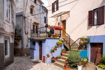 Fototapeta na wymiar Traditional alley with buildings in Vrbnik, on the island of Krk, Croatia