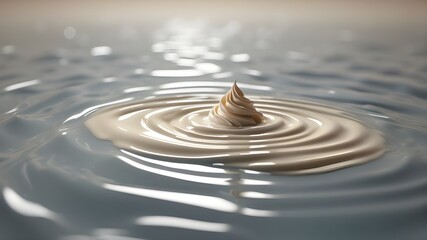 Fototapeta na wymiar A photorealistic image of a surreal cream swirl floating gracefully on a rippling water surface. The focus should be on capturing the realistic texture and details of the cream swirl and the water's r