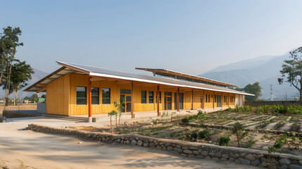 Fototapeta na wymiar An earthquake-resilient school built with flexible materials and base isolation techniques designed to provide a safe learning environment in seismic zones.