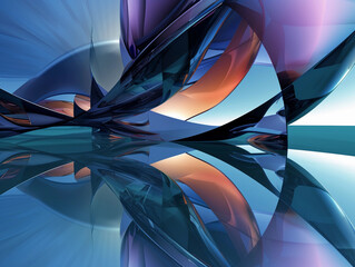Abstract Blue Swirls with Geometric Reflections