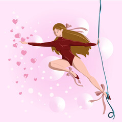 A girl on a rope who gives love. Vector illustration