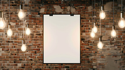 Blank, white poster on the background of an old brick wall
