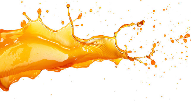 Orange juice splash concept. Light yellow color. Drop levitation. Sweet fruit. Liquid beverage. Healthy drink