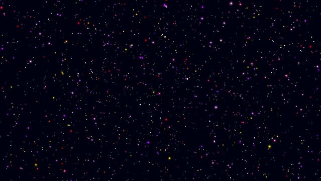A minute-long video background with many small moving colored particles on a dark background, 4k.