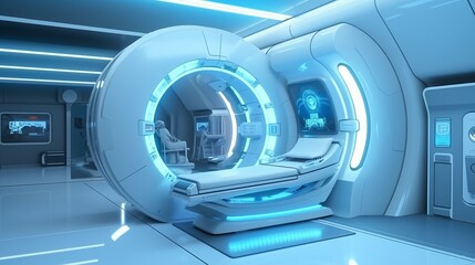 advanced mri or ct scan medical diagnosis machine at hospital lab as wide banner.