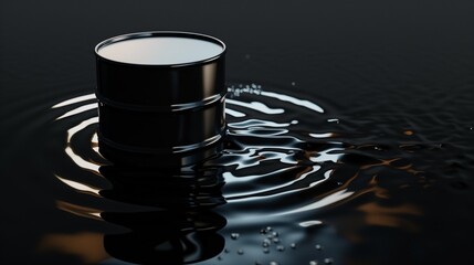 A black barrel of crude oil with a glossy finish, symbolizing the global petroleum industry and energy market.