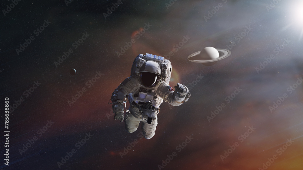 Wall mural spaceman is flying in deep space. elements of this image furnished by nasa.