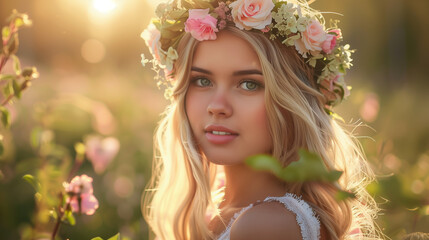 portrait of a woman in a field of flowers