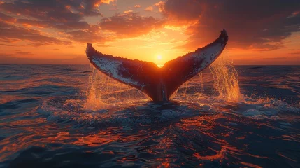 Foto op Canvas Majestic Whale Tail Silhouette at Sunset Generative AI © Alex