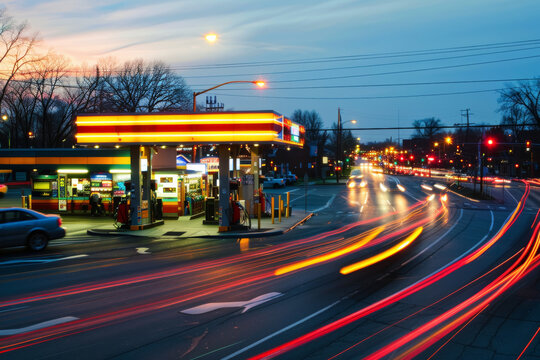 Urban Evening Gas Station in Vivid Colors