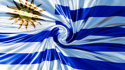 Abstract Swirl of Uruguayan Flag Colors with a Radiant Sun Emblem