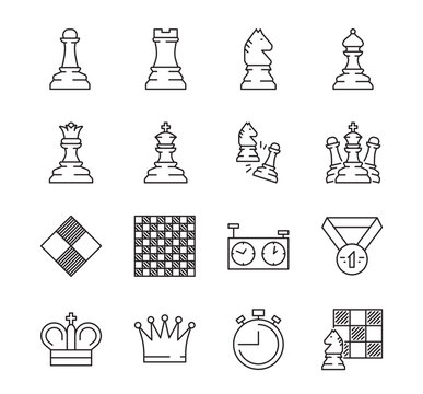 Set of Chess Line Icons on white background. Vector illustration