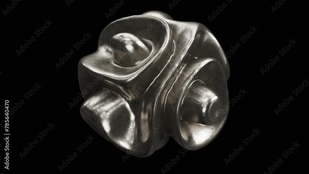 Poster realistic dof abstract looping 3d animation of the morphing liquid aged silver metal form rendered i
