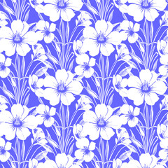 seamless white and blue floral pattern, monochrome ornament, design, texture