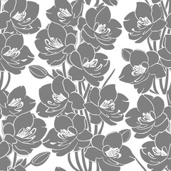 seamless gray and white floral pattern, monochrome ornament, design, texture