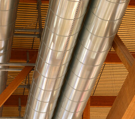 Large steel pipes for efficent industrial HVAC system under the roof - 785640811