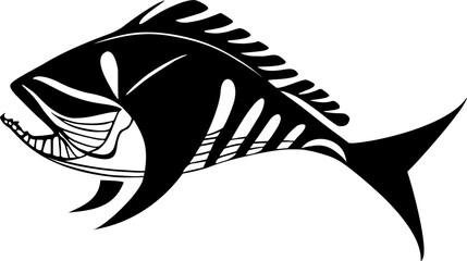 simple black graphic drawing silhouette fish, logo, tattoo
