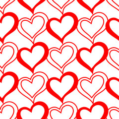 seamless graphic pattern of red hearts on a white background, texture, design
