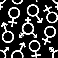 simple seamless pattern of white gender icons on black background, texture