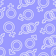 simple seamless pattern of white gender icons on blue background, texture