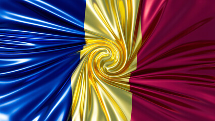 Abstract Swirl of Romanian Flag Colors in Dynamic Flow