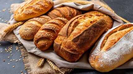 Naklejka premium Various Breads Displayed on Wooden Table