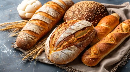 Assorted Breads Arranged on a Cloth