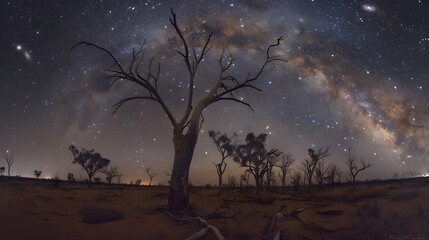An evening of stargazing in a remote desert with a clear view of the Milky Way arching overhead.
