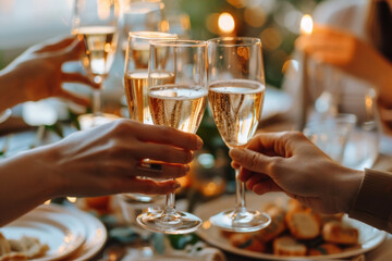 Celebratory Toast with Champagne at Adult Birthday. - obrazy, fototapety, plakaty