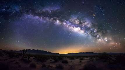An evening of stargazing in a remote desert with a clear view of the Milky Way arching overhead.