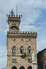 Fototapeta na wymiar the tower of the palace in san marino republic 