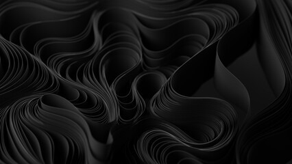 Black layers of cloth or paper warping. Abstract fabric twist. 3d render illustration - 785642630