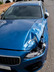 Car broken accident blue