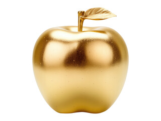 A golden apple with a leaf isolated on transparent background.