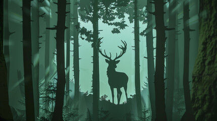 Enchanted Wilderness: Deer in Paper Cut Style. Generative AI