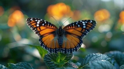Obraz premium Fragile butterfly on green plants in a park