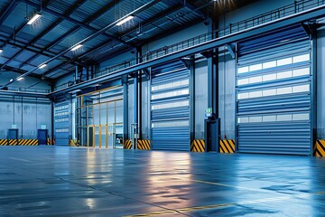 Row of loading doors in logistic warehouse building