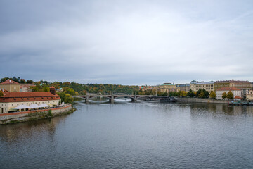 View of Prague over the Vltava and bridges