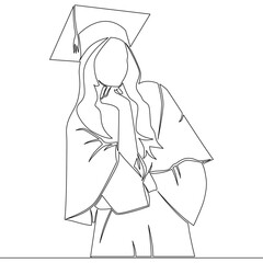Continuous one single line drawing girl student silhouette graduate student icon vector illustration concept