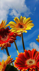 Bright flowers close-up against the sky

