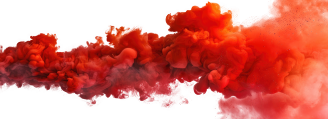 Red smoke plume isolated on transparent background.